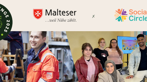 Malteser x Social Circle - Challenge2025 Kooperationsbanner Fotos von Organisationen und Logos